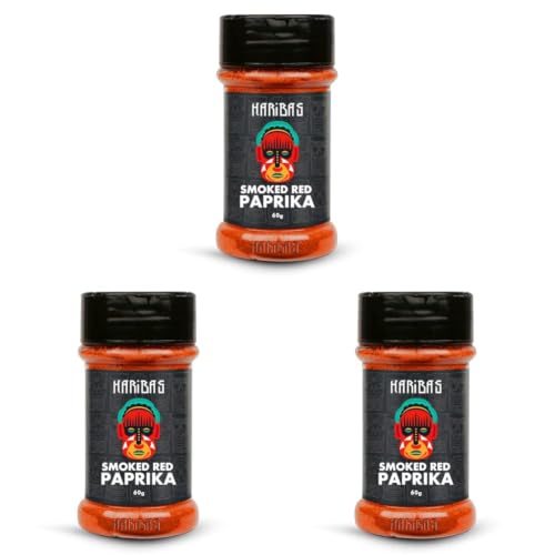 Image of HARIBAS Pure Smoked Red Paprika 60 grams, Natural Vegetarian Dry Hot and Spicy Chilli Aromatic Seasoning Powder (Pack of 3)