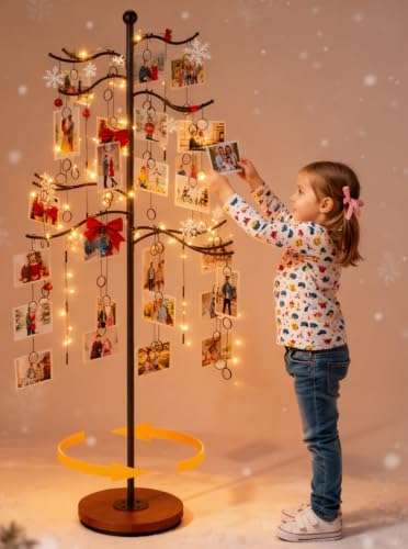 TJ.MOREE Rotating Family Tree, Hanging Photo Display with 72 Clips,