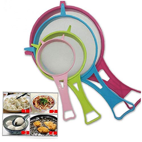 AMOYER Plástico Fino Filtro de Malla colador Tamizar la harina con la manija de Jugo tamiz del té de la Herramienta de Utensilios de Cocina Accesorios de 4pcs / Set