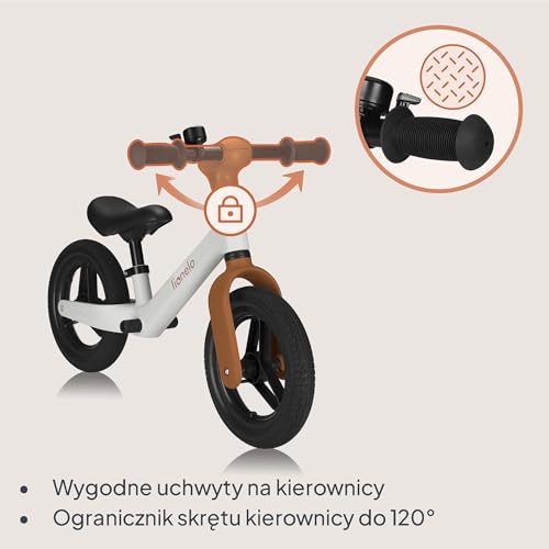 Lionelo Toni dziecięcy rowerek biegowy od 18 miesięcy do 30 kg, gumowe koła PU 25 cm, podnóżek, kosz, regulowane siedzisko i kierownica, antypoślizgowy uchwyt, lekki 2,3 kg, dzwonek