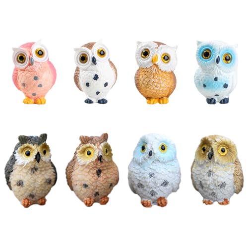 BLAPNK Miniature Owl Decorative Figurines 8 Pcs Mini Owls Fairy Garden Figurines Moss Landscape Garden Decoration Bonsai Crafts Home Decor Ornaments