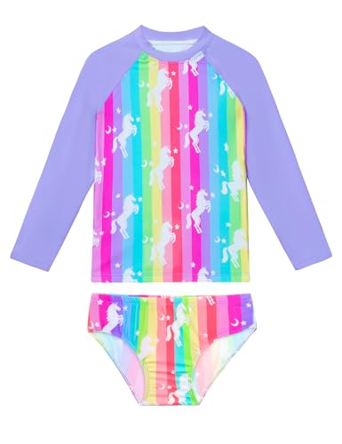 Image of Girls Swimsuit Long Sleeve Rush Guard Bathing Suit Swimwear with Bikini Bottom Sun Protection