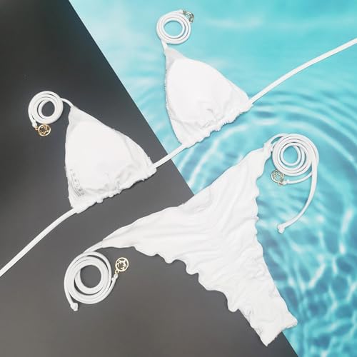 Top de Bikini de Plage Halter Triangle Ajustable avec Bas String Taille Basse - 5