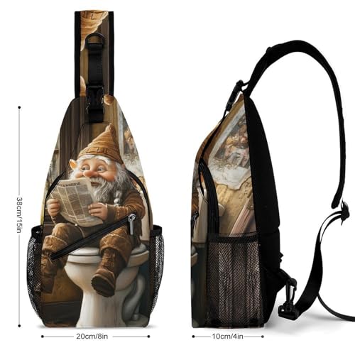 Dwarf Sitting in Toilet Reading Newspaper Sling Bag Casual Crossbody Bag Travel Shoulder Sling Backpack for Men Women2
