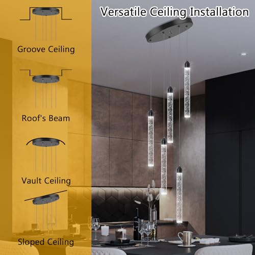Image of Crystal Pendant Light Mini Chandelier Bubble Pendant Lighting for Kitchen Island Black LED Ceiling Hanging Light Bathroom Dining Room Corridor Dimmable Flush Mount Ceiling Light Dimmable 2700K 6000K