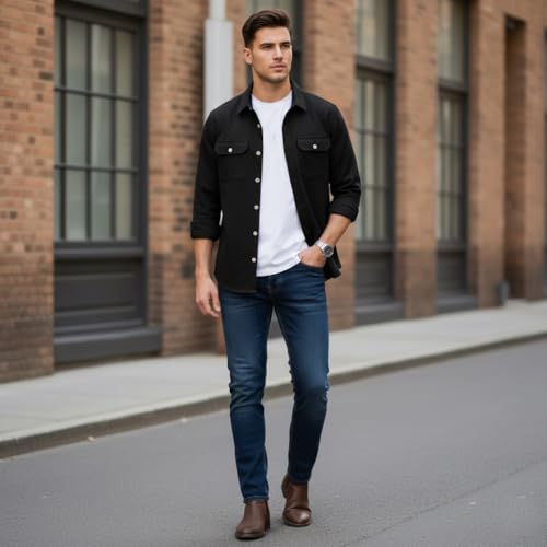 Image of DEELMO Men's Stylish Cotton Blend Casual Shirt || Full Sleeve Button-Down Shirt with Dual Flap Pockets || Comfortable Breathable Fabric || Perfect for Casual Office and Outing Wear