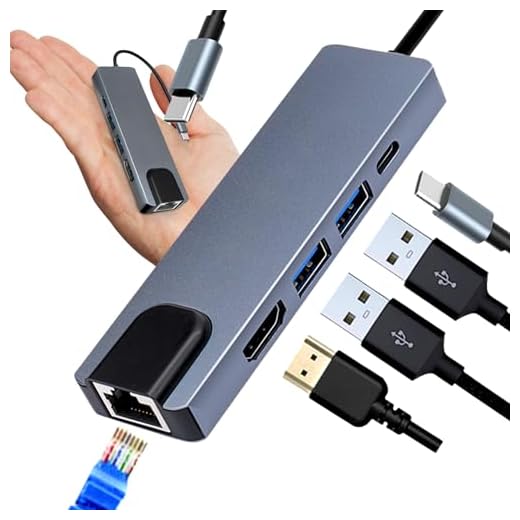 HUB Adaptador Multiportas 5 em 1 USB 3.0 E USB 2.0 HDMI 4K e Porta Tipo-C Porta de Rede RJ45 Fast Ethernet 100M