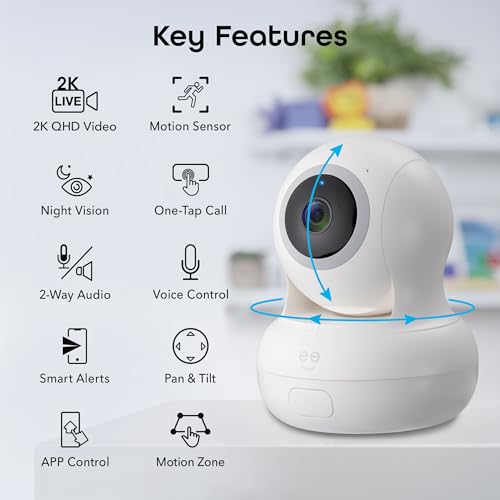 Image of Geeni Sentinel Smart 2K Indoor Security Camera with Auto-Tracking, White | Dual-band 2.4 GHz & 5 GHz Wi-Fi, 2K HD video, app & voice control, motion detection