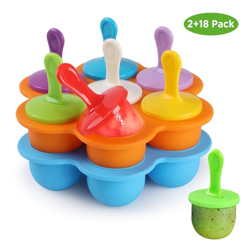 WD&CD 14 sztuk silikonowych foremek do lodów, z 18 patyczkami z tworzywa sztucznego, bez BPA, do zamrażania owoców lub jogurtu – niebieskie i pomarańczowe