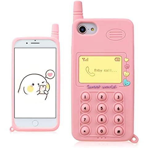 Joyleop Pink Retro Case for iPhone SE 2022/2020/6/6S/7/8 Fidget Designer 3D Cartoon Silicone Cute Fun Cover,Kawaii Girls Women Cases,Funny Character Design for iPhone SE 2022/2020/6/6S/7/8 4.7" Cover