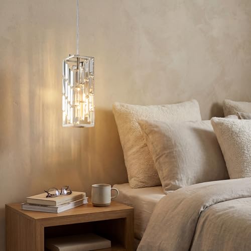 Image of Brushed Nickel Pendant Lighting Modern Pendant Light, Mini Crystal Chandeliers, Adjustable Pendant Light Fixture for Kitchen Island Dinning Room Bedroom (1 Pack)