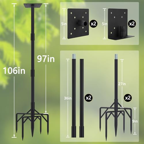 Kit de 2 postes de alimentador de pássaros de 266 cm, mastro de casa de pássaros para uso ao ar livr