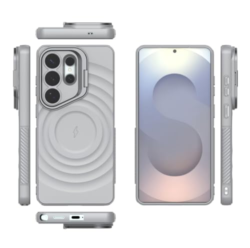 Image of LuxuryKase Shockproof Case for Samsung Galaxy S26 Ultra | Ripple Pattern | Camera Protection | Inner Velvet Fabric Lining | Protective Cover with Enhanced Grip & Wireless Charging Support - Grey