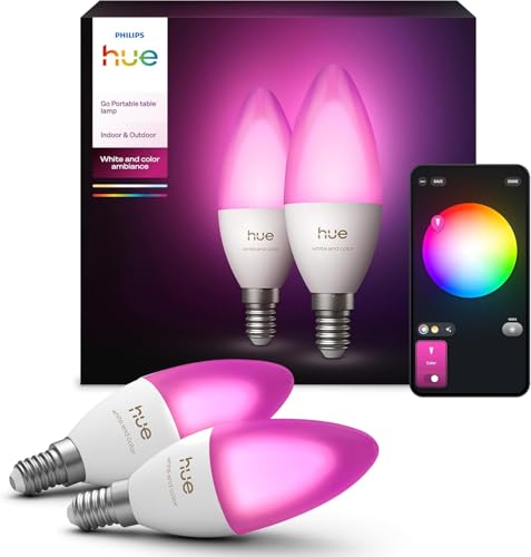 Philips Hue - Bombilla LED Inteligente, B39 casquillo E14, Luz Blanca y de Colores, 5.3W 470 Lumens, Compatible con Alexa y Google Home - Pack de 2 Bombillas LED Inteligentes