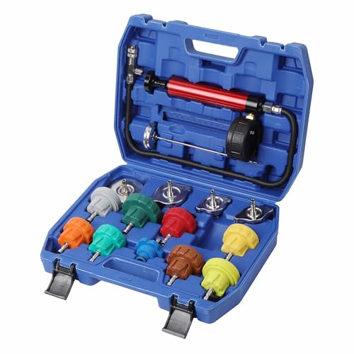 IMSTMTER Kühlsystem Abdrückgerät Kühler Prüfgerät Kühlsystemtester Inklusive Füllsystem, Kühlmittel, Kühler, Testgerät, Testkoffer (15 TLG)