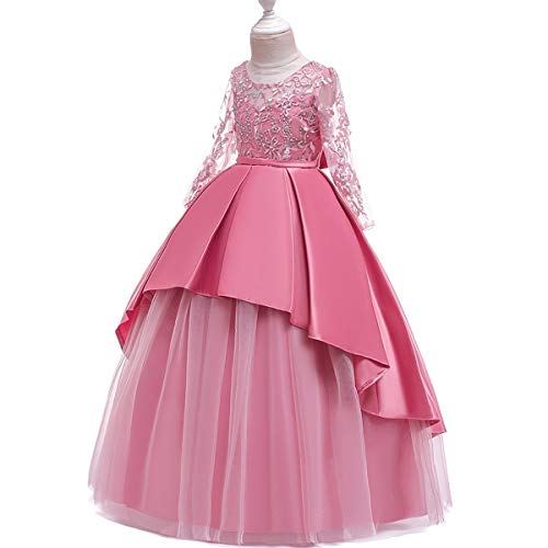HIHCBF Flower Girl's Embroidery Tulle Lace Maxi Wedding Dress Long Sleeve Princess Birthday Pageant Party Dance Evening Gown2