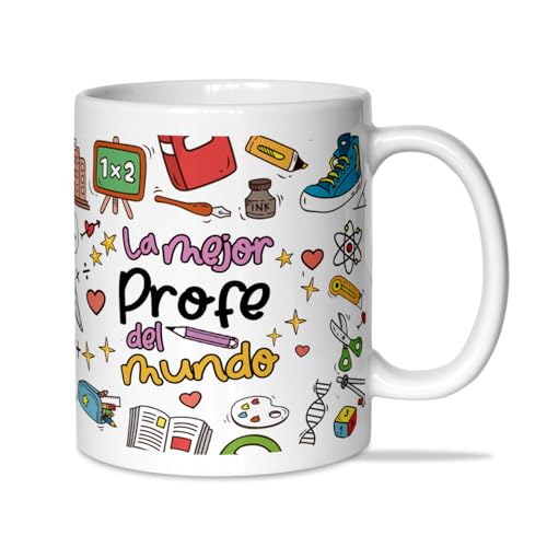 LINFORMAL - Caneca 'A Melhor Profª do Mundo' - Caneca de Cerâmica 350ml - Caneca Original - Caneca de Café de Pequeno-Almoço - Presente de Fim de Ano Letivo - Apto para Microondas e Lava-louças