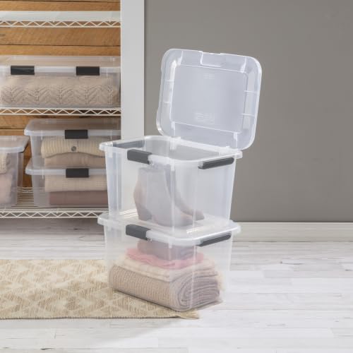 ZYUNOACYR 6 Pack Clear Hinge Lid Storage Bins With Secure Latch Lids And Comfort Carry Grips, Dark Gray Plastic Containers Offered In 20 Quart, 30 And 60 For Home, Closet And Garage(30qt) - Image 5