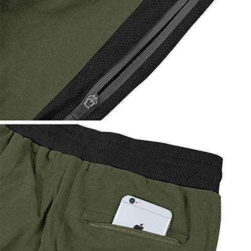 MAGNIVIT Calça masculina de ginástica para corrida, treino, justa, com bolsos com zíper, Army Green,