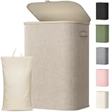 Lifewit Wäschekorb mit Deckel, 85L Wäschesammler mit Kunststoffrahmen, faltbarer großer Wäschesortierer, Wäschekörbe für Schlafzimmer, Bad, Beige
