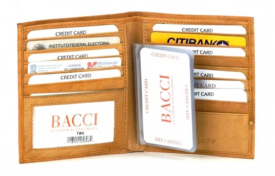 Bacci RFID blocking Wallet for Men - Genuine Leather Bifold Wallet with 2 Coin, 2 Cash Compartments, 13 Cards, 2 Inner Slots & 1 ID Window - Timeless Hipster Bifold wallet (Tan)2