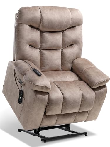 EONIX Oversized Big Man Power Lift Recliner Chair for Elderly with Heat and Massage, 400lbs Dual Motor Lay Flat Electirc Lift Chair with Extended Footrest, SLRY008063, Beige