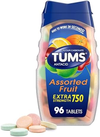 TUMS Antacid Chewable Tablets, Extra Strength for Heartburn Relief, Assorted Fruit, 96 count