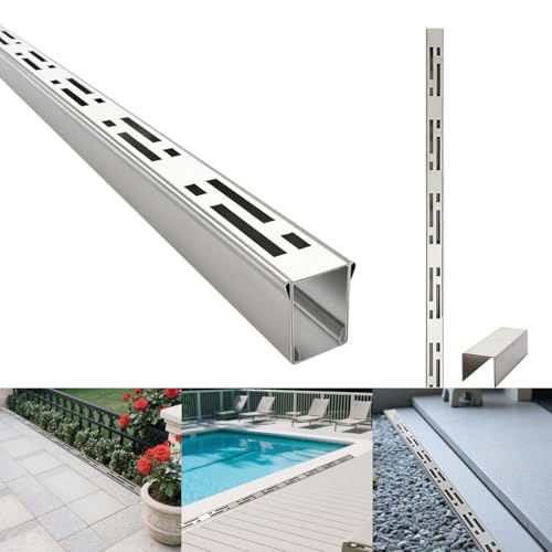 Pool Deck Drain Channel 1-7/16 W x 3.3 L 304 Stainless Steel Channel Drain Outdoor Deck Drainage System with Coupling Trench Drain System for Pool Decks Patios Walkways Courtyards Paver.
