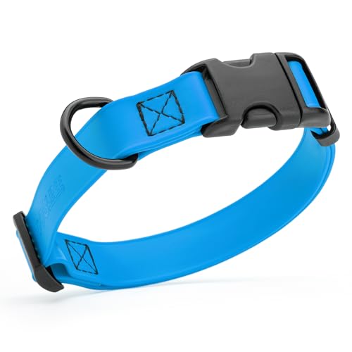 Image of Dogline Biothane Waterproof Dog Collar with Quick Release Buckle Strong Coated Nylon Webbing with Odor- Proof for Easy Care Easy to Clean Fits Small Medium or Large Dogs, Dogline Blue 3 /4 inch W 12-19 inch L
