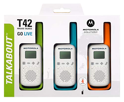 Motorola T42 Triple Talk About – Aparatos de Radio (PMR446, 16 Canales, Alcance 4 Km) Multicolor, ( Paquete de 3)