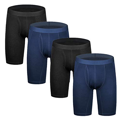 Nuofengkudu Hombre Calzoncillos Largos Deporte Antibacterial Secado Rápido Boxer Ajustados Elástica Ligero Ropa Interior Tallas Grandes Pack de 4 Underwear (2 Negro/2 Azul, 5XL)
