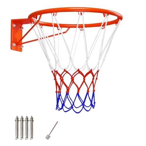 Beauenty 18 inch BasketBall Hoop Standard Wall-mounted Hanging Basketball Ring with Net and Expansion Screws for Adults Solid Steel Basketball Rim Goal for Indoor and Outdoor Sport (Standard Size)