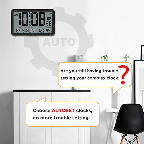 Wallarge Auto Set Digital Wall Clock Battery Operated, Desk Clocks With Temperature, Humidity And Date, Large Display Digital Calendar Alarm Clock For Elderly thumb #2