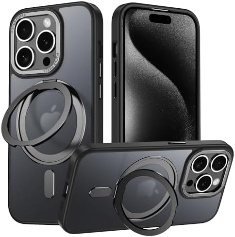 （10:30時点） iPhone 12 Pro Max 用 ケース Magsafe対応 アイフォン12プロマックス カバー 360度回転スタンド 縦横両対応 Uovon スマホケース アイホン 12promax 携帯ケース ワイヤレス充電 車載ホルダー 対応 ストラップ穴付き 指紋防止 半透明 黄变防止 ・ ブラック