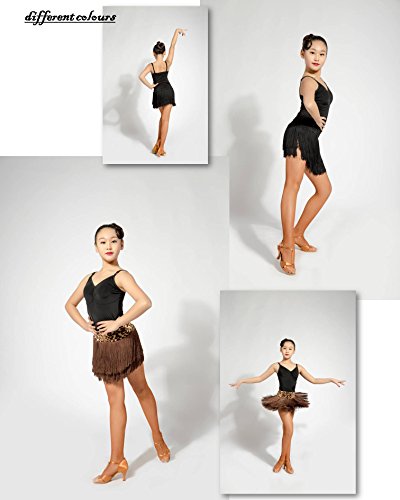 Scgginttanz Gd2002 Kid Latin Ballroom Dance Professional Pleated Surface And Double Tassel Swing Design Skirt For Girl ((Fba) Black, 160) #TOP5