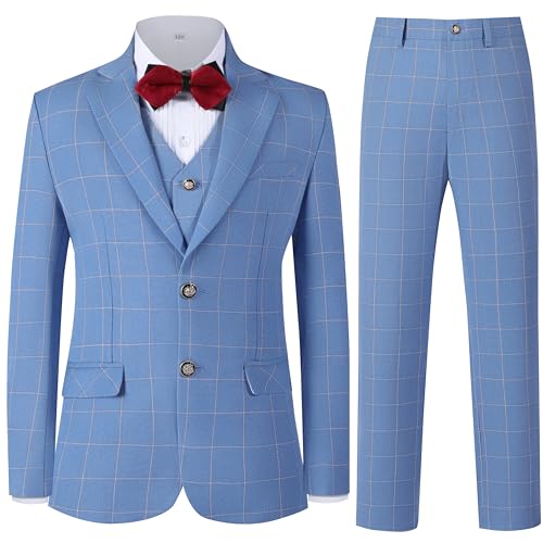 Boys Tuxedo Plaid Slim Fit Suit Kids Checkered Formal Dress Suits