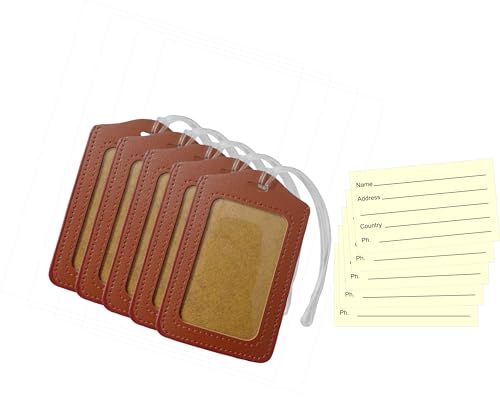 IMPRINT Luggage Tags, Bag Tags, Suitcase Tags for Traveling, Camping, Hiking | for Easy Identication with Silicon Band & Name Tag Label (Pack of 5) Brown