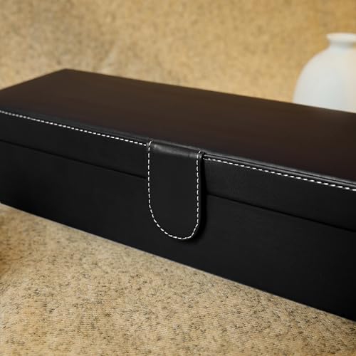 Image of Leather World Faux Leather Watch Box Organizer - Watch Case Box Men - Watch Organizer Storage Tray Women - Wrist Watch Holder 6 Slots - Sleek And Display Case - Black