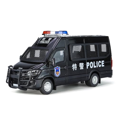 Image of 1:24 Police Toy Car for Kids Diecast Metal Police Car Model Car for Boy Light Sound Pull Back Openable Door, Black