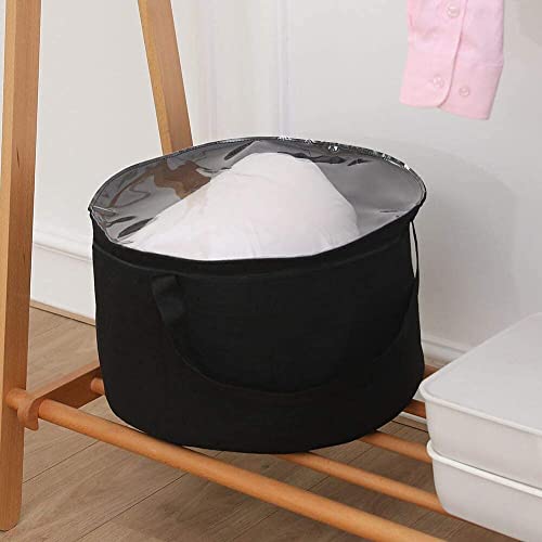 Treehouse London Felt Hat Storage Box | Large 19"D Collapsible Hat Holder Organizer With Dust-Proof Lid | Multipurpose, Sturdy, Thick, Stackable | Lined With Metal Frame (19"D X 11.5''H) | Black (Xxl) #TOP6