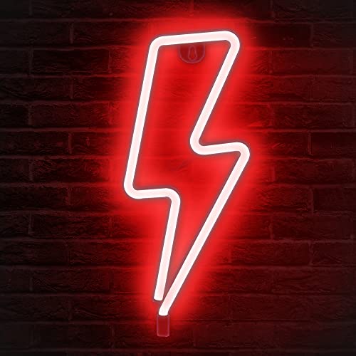Lumoonosity Lightning Bolt Neon Signs, Usb Powered Lighting Bolt Led Light With On/Off Switch, Red Led Lightning Bolt Neon Sign For Wall Decor, Hanging Led Signs, Neon Lights For Bedroom Gaming Room #TOP9