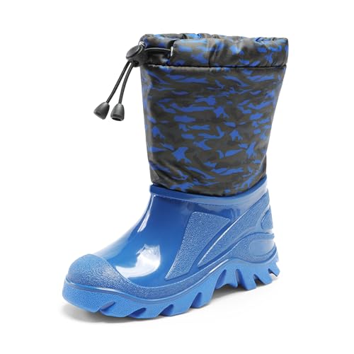 DREAM PAIRS Boys Snow Boots Waterproof Camouflage Slip Resistant Mid Calf Faux Fur Lining Outdoor Muck Winter Shoes for Little/Big Kids 10 Toddler Blue/Gray