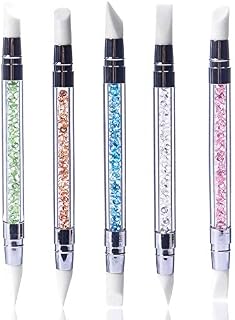 Hanyousheng 5Pcs Silicone Nail Art Sculpture Pen, Dual Tipped Silicone Rhinestone Nail Polish Carving Pen, Nail Art DIY Decoration Tool Nail Polish Brush Dotting Salon Tool Set