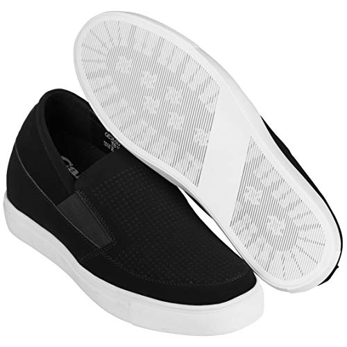 Image of CALTO Men's Invisible Height Increasing Elevator Shoes - Black Leather Slip-on Lightweight Casual Loafers - 3 Inches Taller - G63890 - Size 8.5 D(M) US
