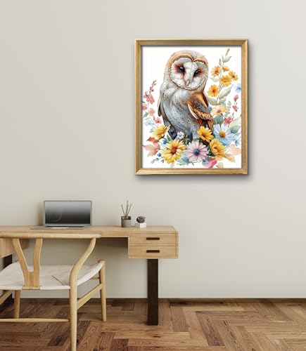 Image of Leczany Cross Stitch Stamped Kits for Adults Beginners Patterns Craft Kit Needlepoint Full Range of DIY Embroidery Kits Starter 11CT 3 Strands | Flower Branch owl 15.8x19.3 inches