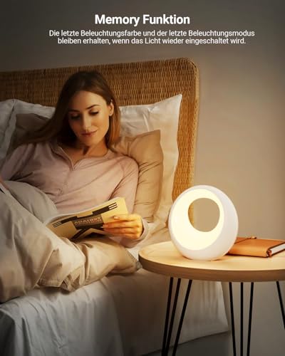 Image of Bonsery Bedside Lamp, Set of 2, LED Bedside Lamp, Touch Dimmable with Remote Control, Wireless Table Lamp with RGB Colour Changing, Round Night Lamp with Timer & Memory for Living Room, Children's