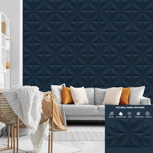 Image of Kayra Decor Wall Panels for Bedroom Butterfly Design Navy Blue Color 19.7 inch x 19.7 inch (Pack of 12) - Covers 32.34 Sq. Ft.