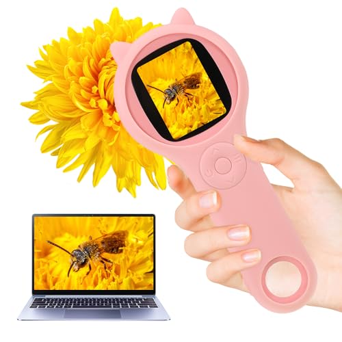 Microscope for Kids, Handheld Digital Magnifying Glass with Light Portable Educational Science Toys, Pocket Mini Microscope 200x Zoom, Birthday Gifts for 4-12 Years Kids (Pink)