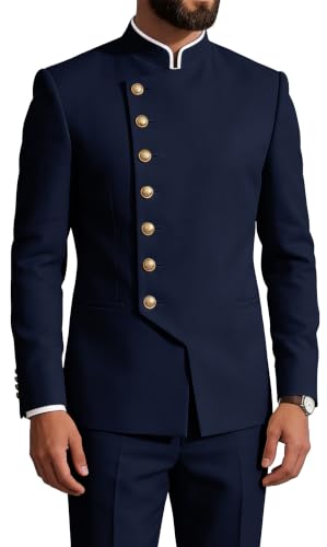XDIELAN Men 2 Pieces Chinese Tunic Suit with Gold Button for Business M