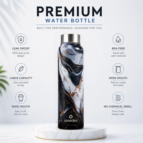 Image of Speedex Stainless Steel Printed Water Bottle 1 Ltr 1000 ml, BIS Approved, Leak Proof Screw Cap Bottle for Office, School, Travel, Daily Use for Men, Women, Kids, Adults, Midnight Marble, Set of 3